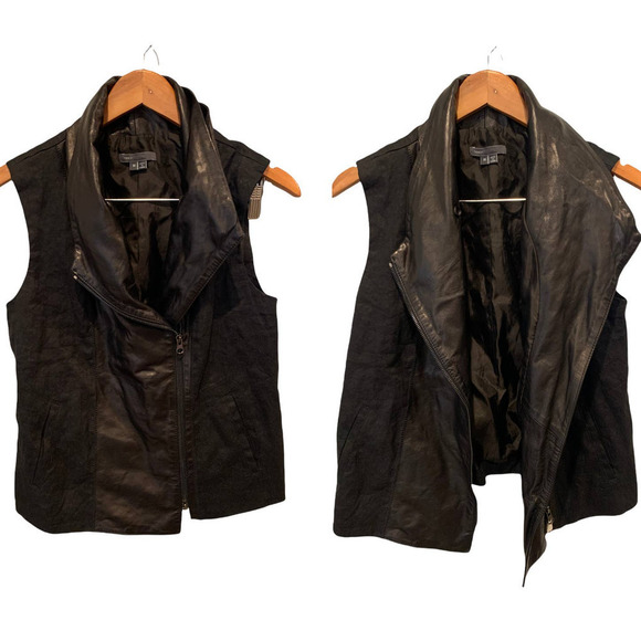 VINCE Asymmetric Leather Linen-Blend Vest (M) - Picture 4 of 9